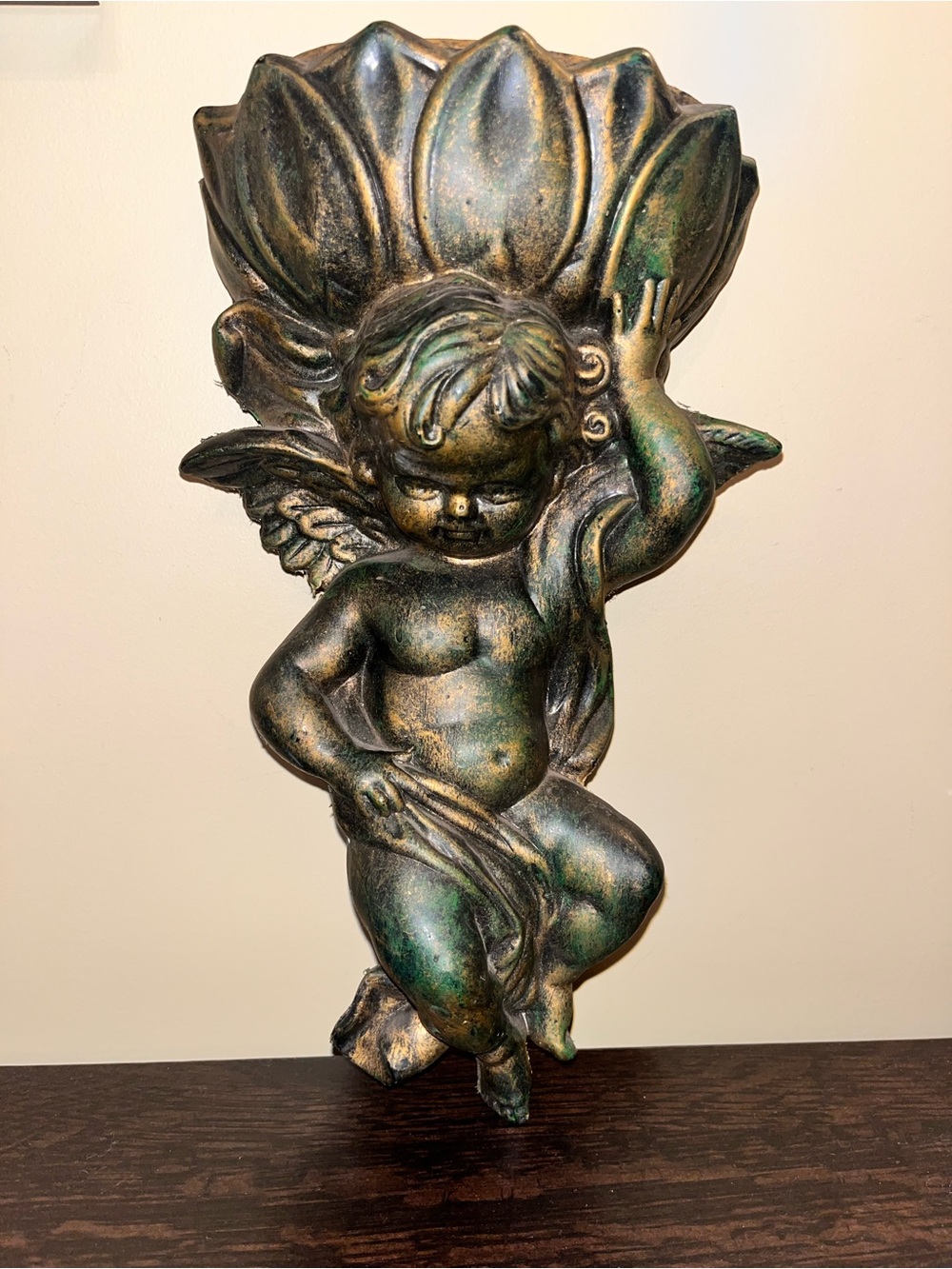 Vintage Winged Cherub Angel Wall Sconce Pocket Planter